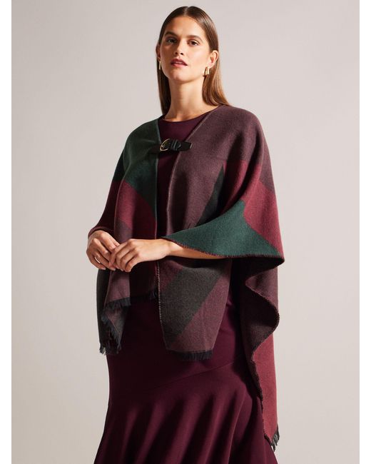 Ted Baker Red Suffia Colour Block Buckle Poncho