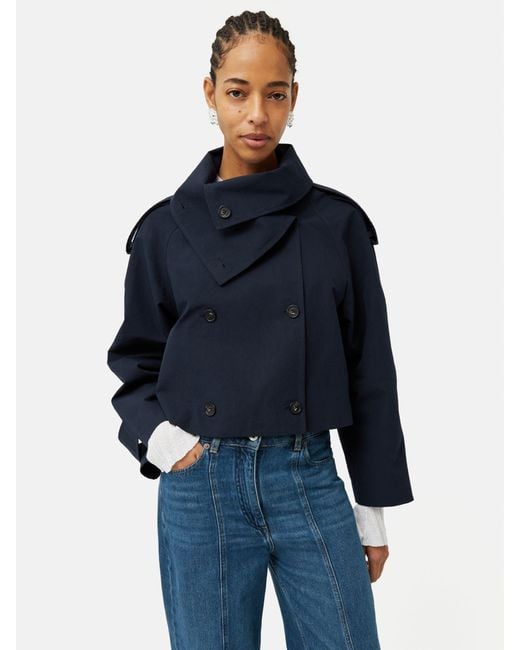 Jigsaw Blue Double Breasted Cropped Trench Coat