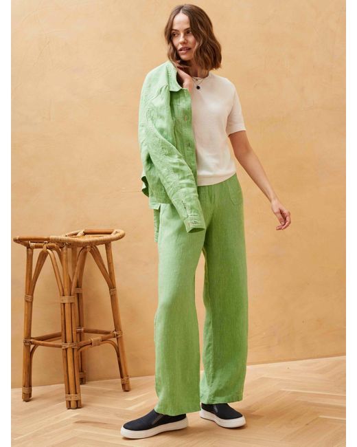Brora Green Textured Stripe Linen Trousers