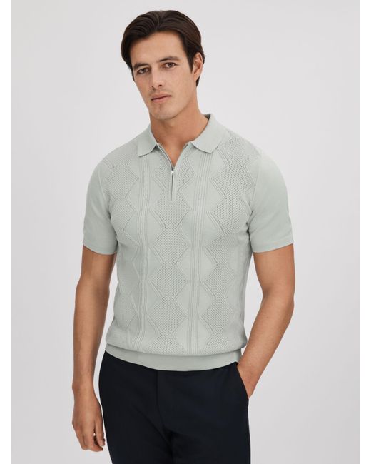 Reiss Gray Tropic Short Sleeve Half Zip Polo Short for men