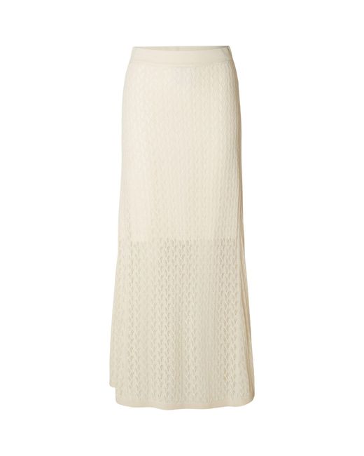SELECTED White Textured Knit Organic Cotton Blend Maxi Skirt