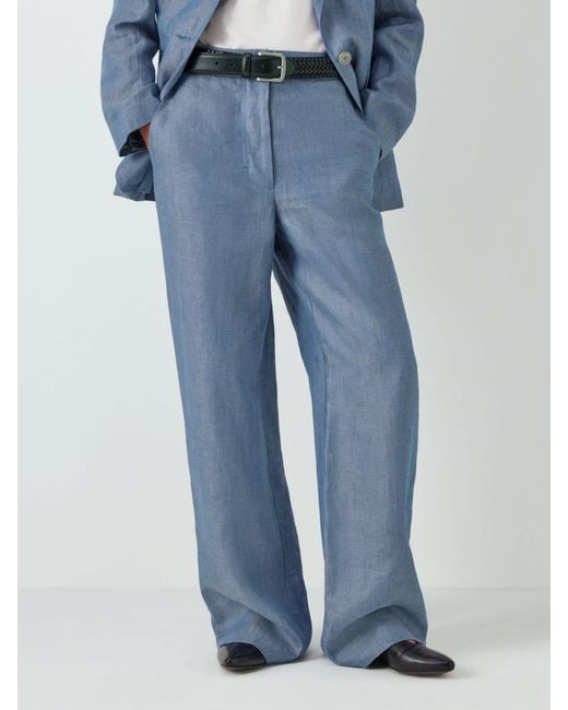 John Lewis Blue Straight Fit Linen Trousers