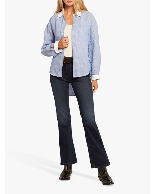 Current/Elliott Blue The Candid Relaxed Fit Linen Shirt
