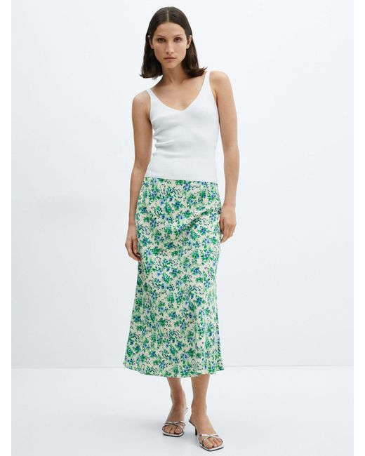 Mango Green Bombay Satin Floral Midi Skirt