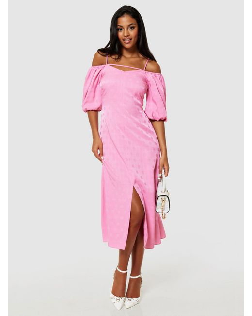 Closet Pink Polka Dot Jacquard A-line Midi Dress