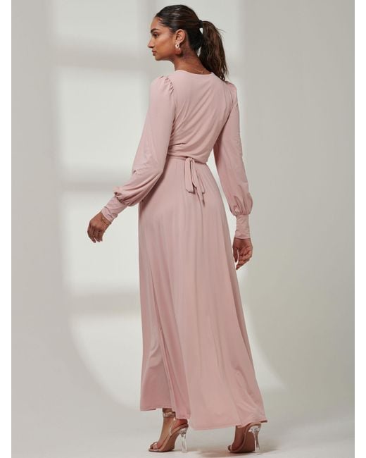 Jolie Moi Pink Guilia Long Sleeve Maxi Dress