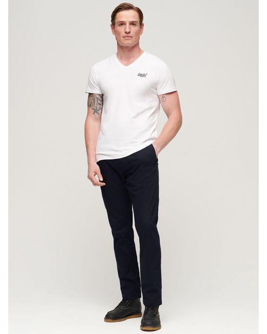 Superdry White Organic Cotton Embroidered Logo V-neck T-shirt for men
