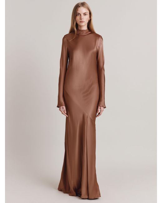 Ghost Brown Rayna High Neck Low Back Maxi Dress