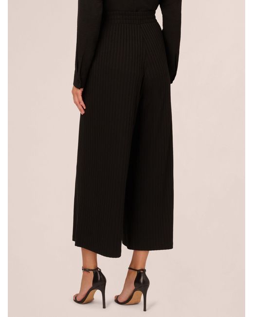 Adrianna Papell Black Ribbed Pull On Wide Leg Knit Trousers