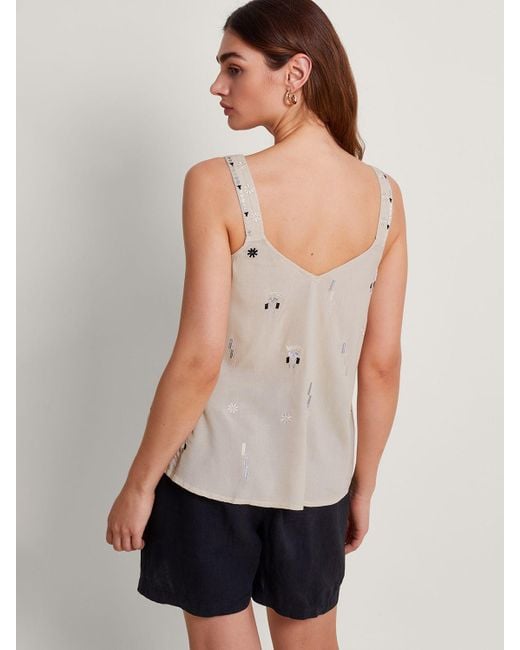 Monsoon White Fia Embroidered Cami Top