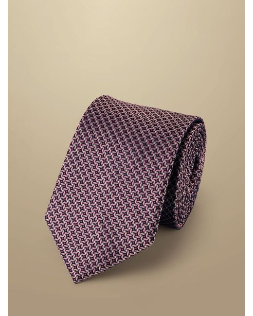 Charles Tyrwhitt Purple Geometric Textured Silk Stain Resistant Tie for men
