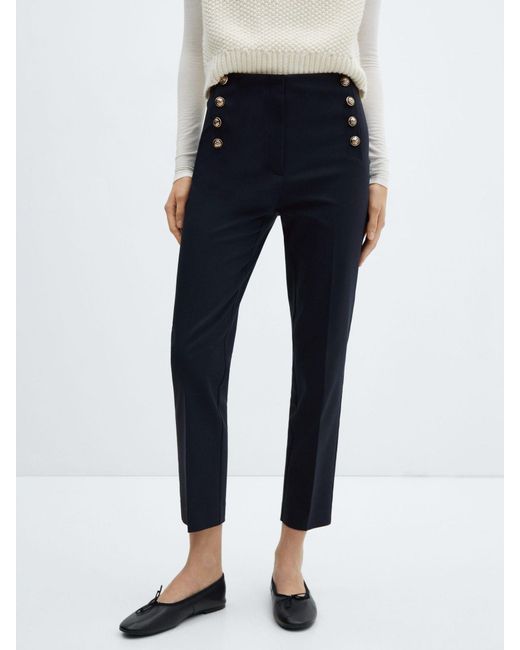 Mango Blue Button Cropped Trousers