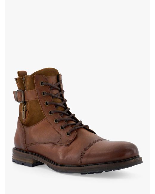 Dune Brown Call Leather Ankle Boots for men