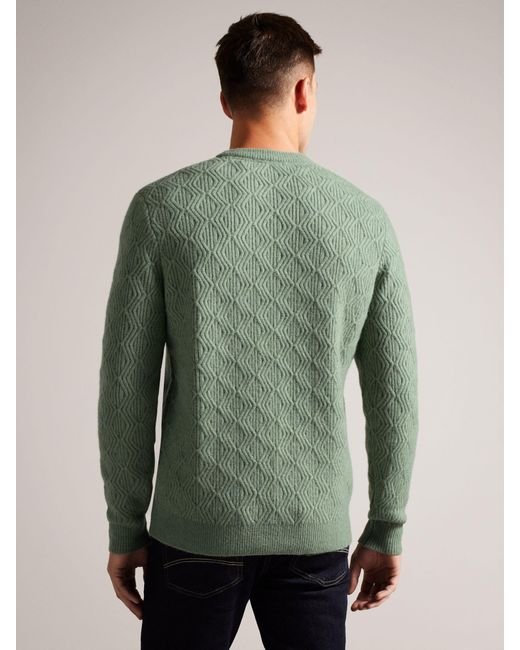 Ted Baker Green Atchet Long Sleeve Textured Cable Crew Neck Jumper for men