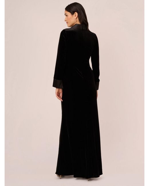 Adrianna Papell Black Velvet Tuxedo Maxi Dress