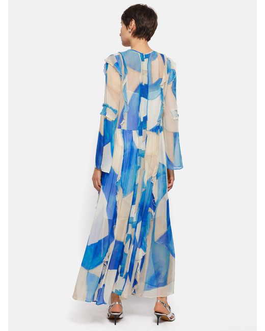 Jigsaw Blue Hand Painted Abstract Print Maxi Dress