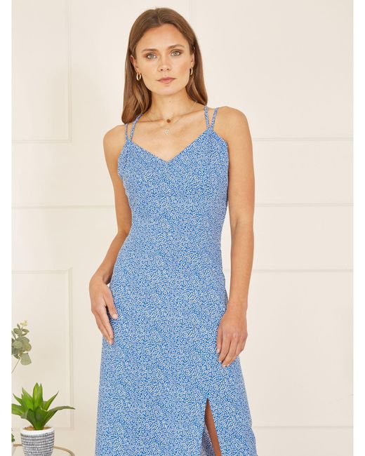 Yumi' Blue Ditsy Print Maxi Dress