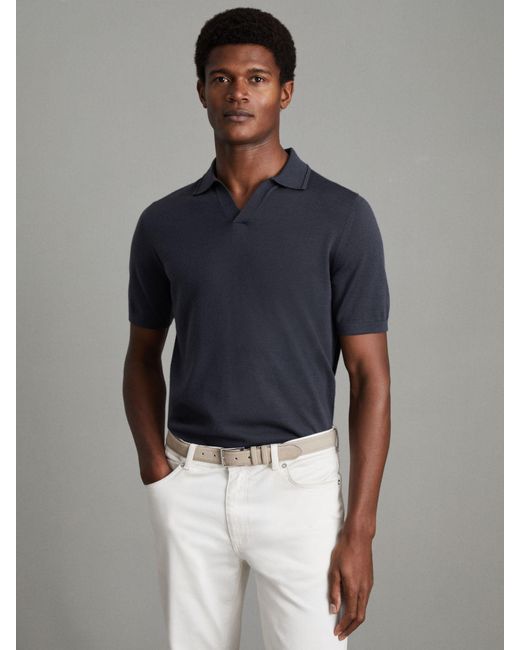 Reiss Blue Duchie Short Sleeve Open Collar Polo Shirt for men
