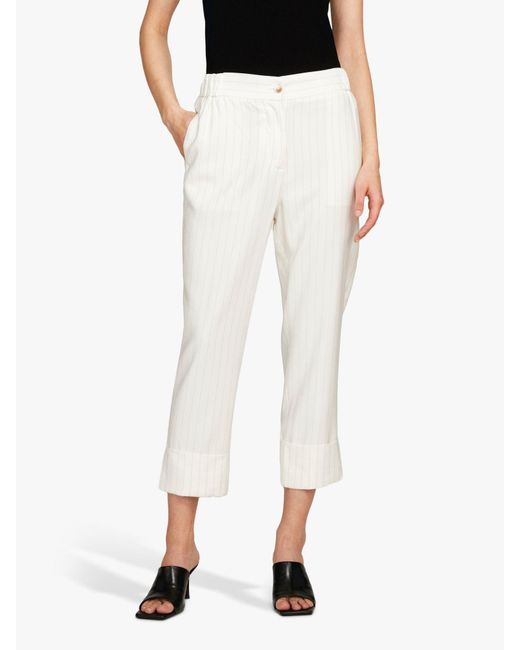 Sisley White Striped Flare Fit Cropped Trousers