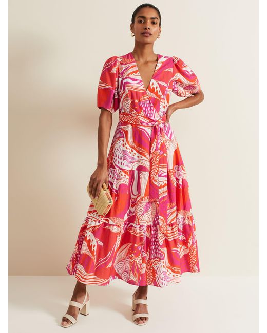 Phase Eight Red Tilda Abstract Print Wrap Dress