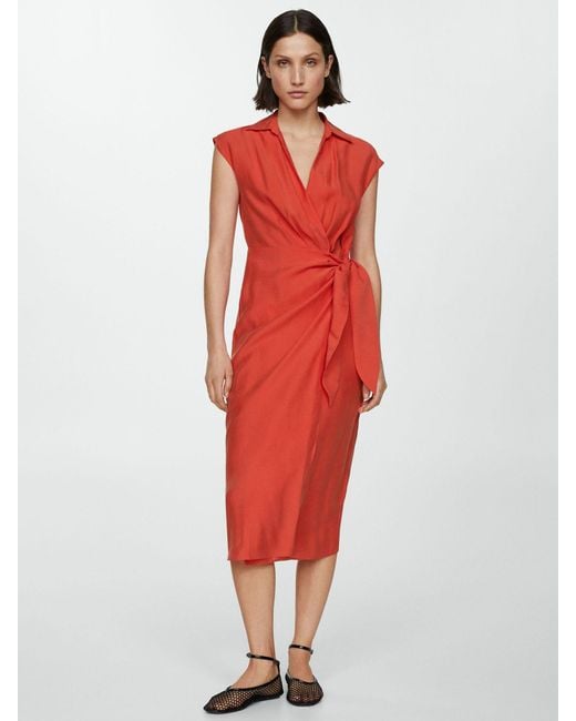 Mango Red Anna Wrap Midi Dress