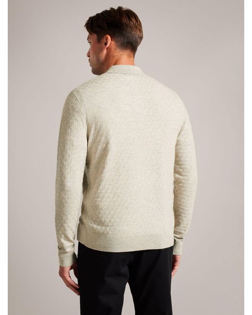 Ted Baker Natural Morar Long Sleeve Stitch Knitted Polo Shirt for men