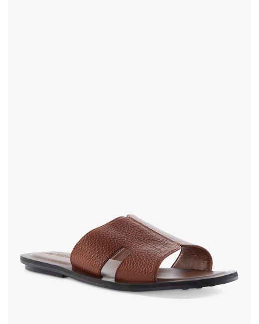 Dune Brown Initially Leather Flat Sandals for men