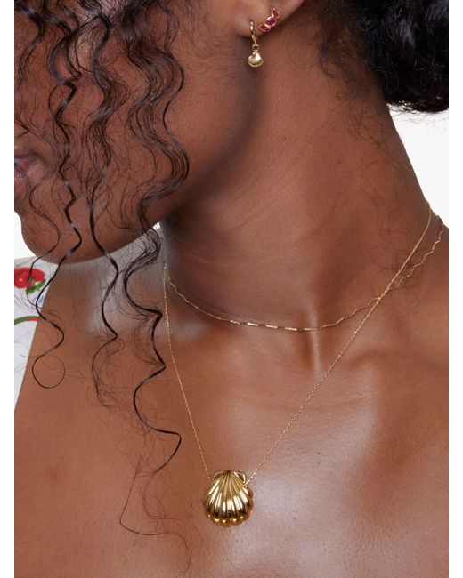 Orelia Metallic Shell Drop Huggie Hoop Earrings