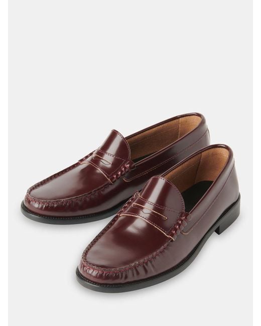 Whistles Brown Manny Slim Leather Loafers. Burgundy