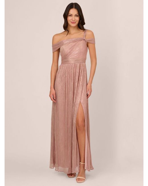 Adrianna Papell Pink Crinkle Metallic Maxi Dress