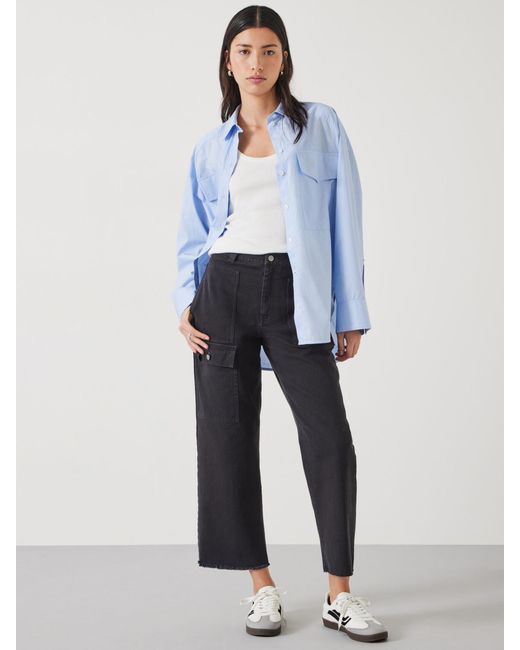 Hush Blue Issy Cropped Cotton Trousers