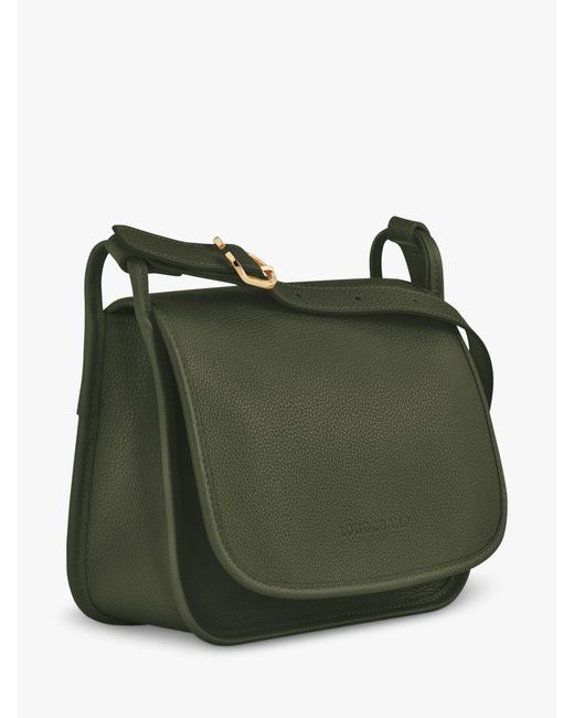 Longchamp Green Le Foulonné Medium Leather Flap Over Cross Body Bag