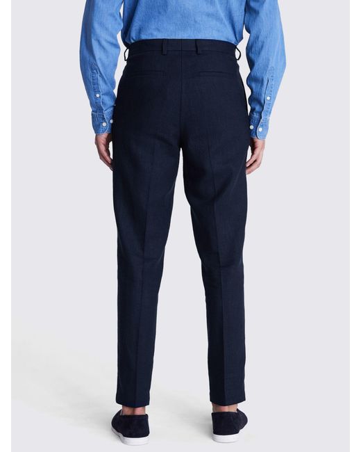 Moss Bros Blue Tailored Fit Herringbone Trousers for men