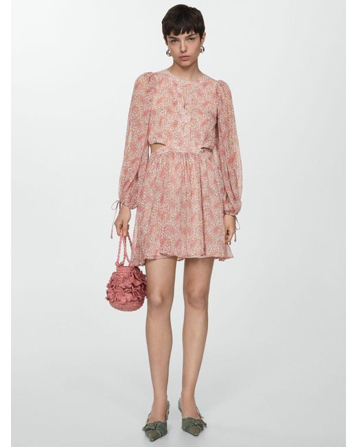Mango Pink Simona Side Cutout Paisley Print Mini Dress