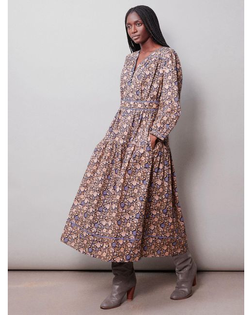 Albaray Brown Organic Cotton Boho Floral Dress
