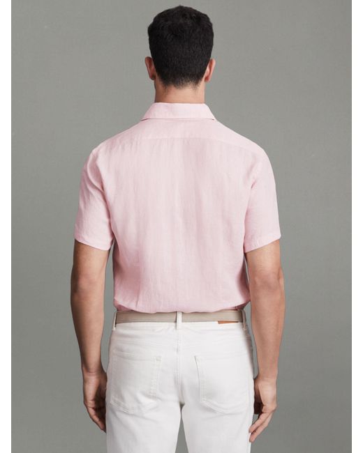 Reiss Pink Holiday Linen Regular Fit Shirt for men