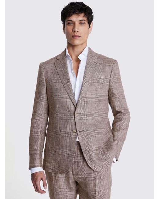Moss Bros White Slim Fit Check Linen Suit Jacket for men
