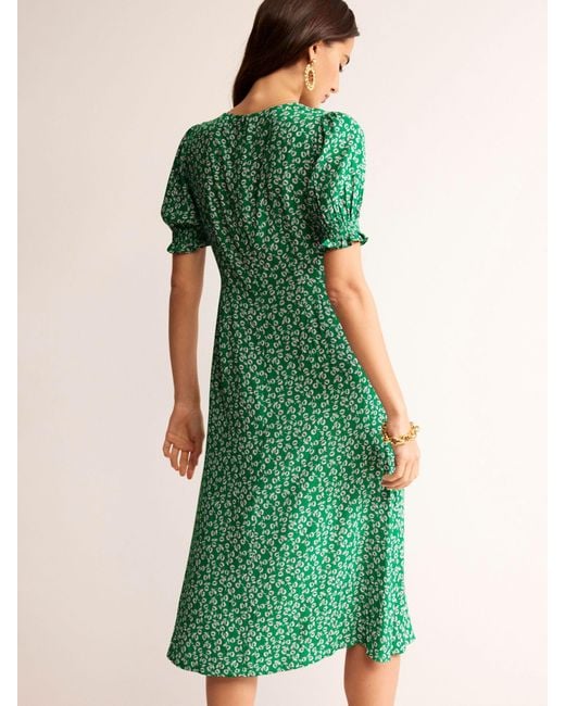 Boden Green Corinne Ditsy Bud Print Midi Tea Dress