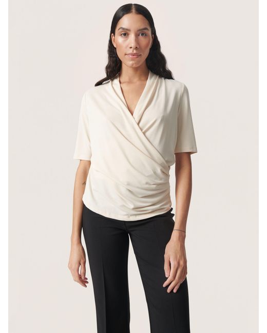 Soaked In Luxury Natural Columbine Short Sleeve Wrap Blouse
