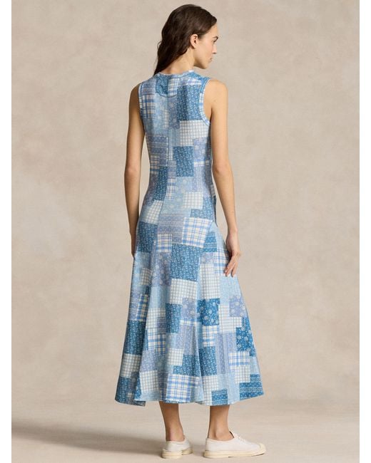 Ralph Lauren Blue Polo Patchwork Print Midi Dress