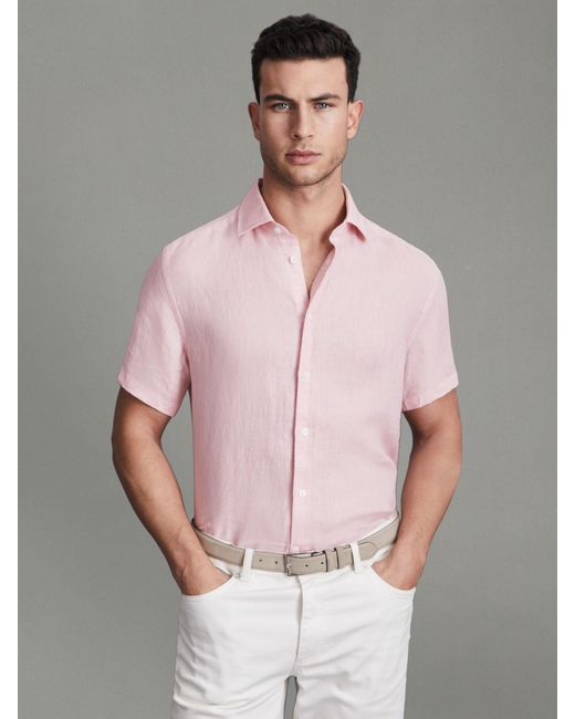 Reiss Pink Holiday Linen Regular Fit Shirt for men