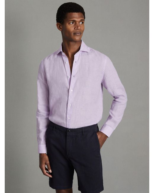 Reiss Purple Ruban Regular Fit Linen Shirt for men