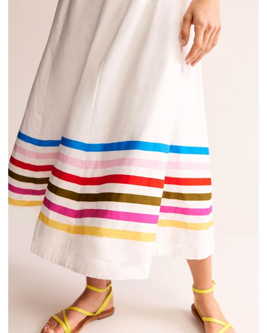 Boden White Amber Cotton Stripe Hem Midi Dress