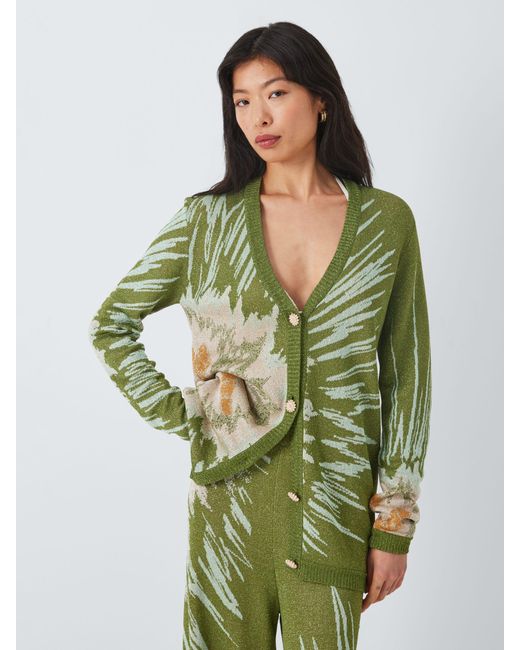 Hayley Menzies Green Tie Dye Metallic Jacquard Knit Cardigan