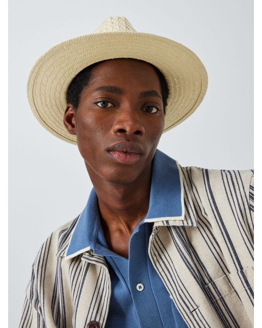 John Lewis White Denim Strap Straw Fedora Hat for men