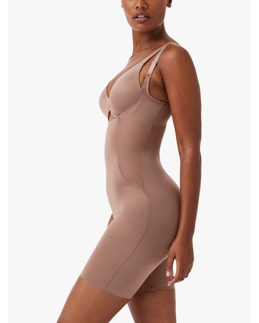 Spanx Brown Shaping Satin Open Bust Mid Thigh Bodysuit