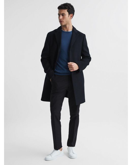 Reiss Blue Gable Wool Epsom Overcoat for men