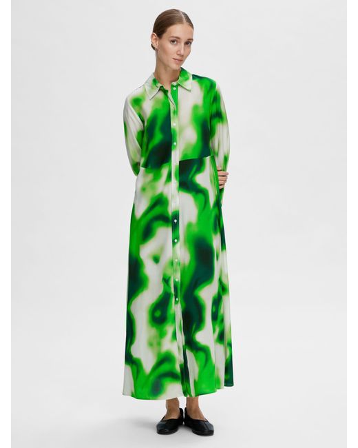 SELECTED Green Claudine Abstract Print Maxi Shirt Dress