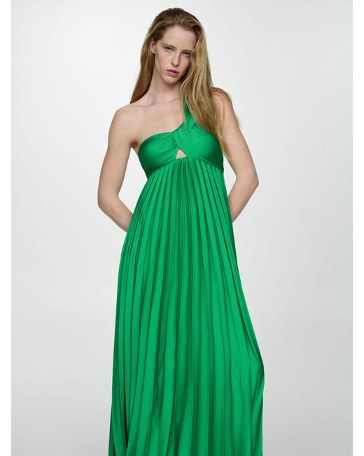 Mango Green Claudi Asymmetric Pleated Maxi Dress