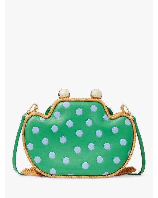 Kate Spade Green Lily Frog Rattan Leather Blend Cross Body Bag